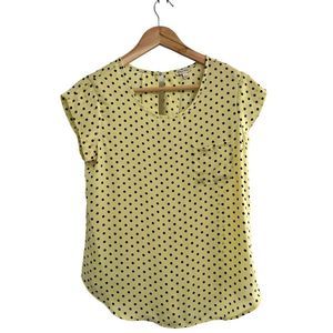 White Lily Yellow/Blue Polka Dot Short‎ Sleeve Top Medium